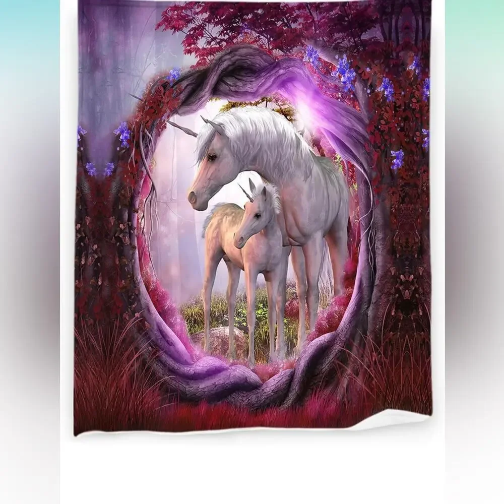 Unicorn Shower Curtain,Purple Galaxy Shower Curtains,Fantasy Bath